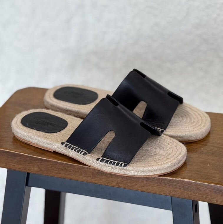 Hermes Canvas Slides, Black - AjmanShop