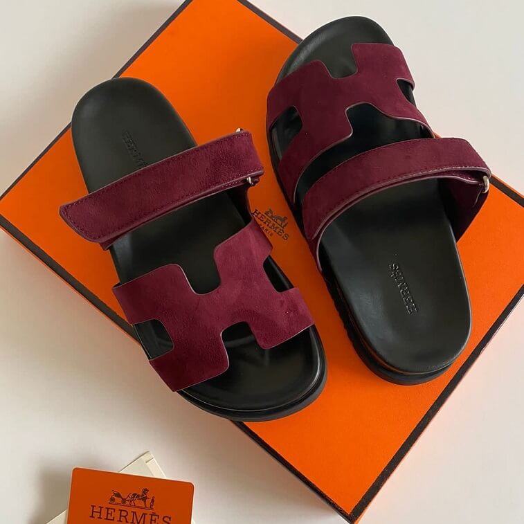 Hermes Chypre Women Sandals Dark Maroon - AjmanShop