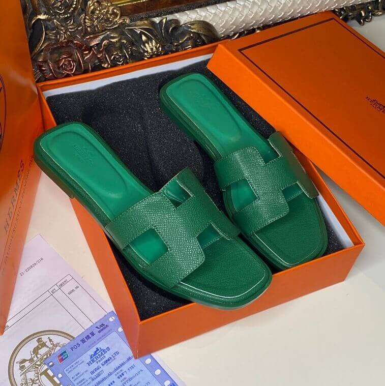 Hermes Flat Slipper Green - AjmanShop