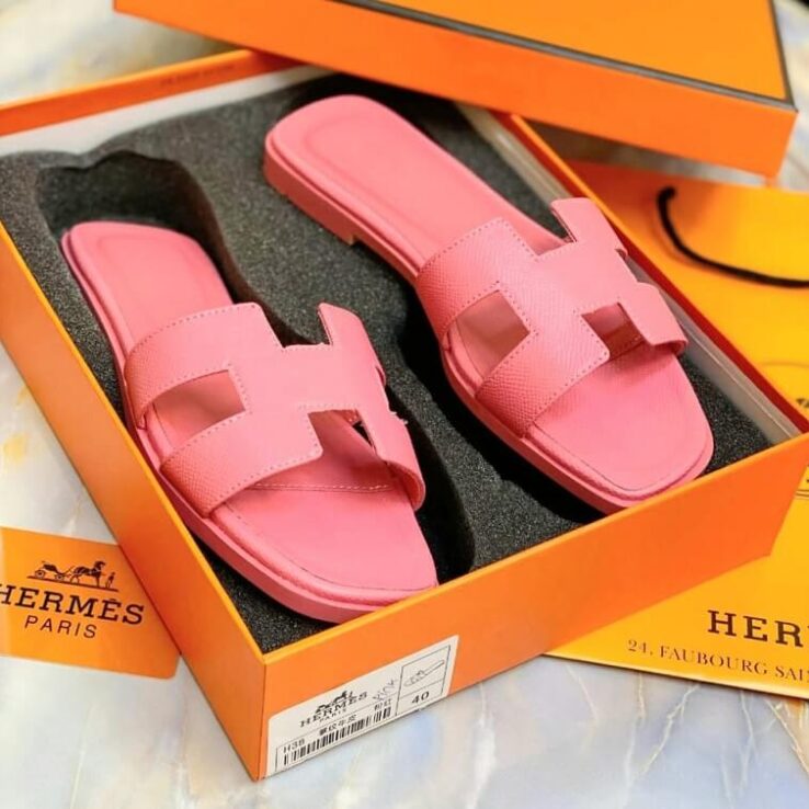 Hermes Flat Slipper, Pink - AjmanShop
