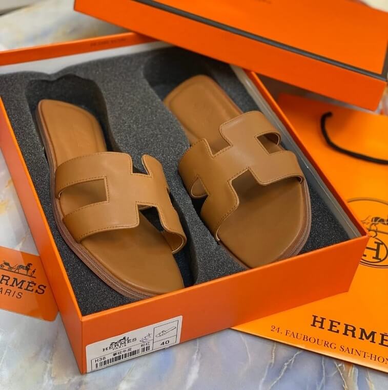 Hermes Flat Slipper, Brown - AjmanShop