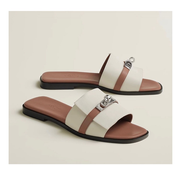 Hermes Leather Slippers with Metal Buckle - AjmanShop