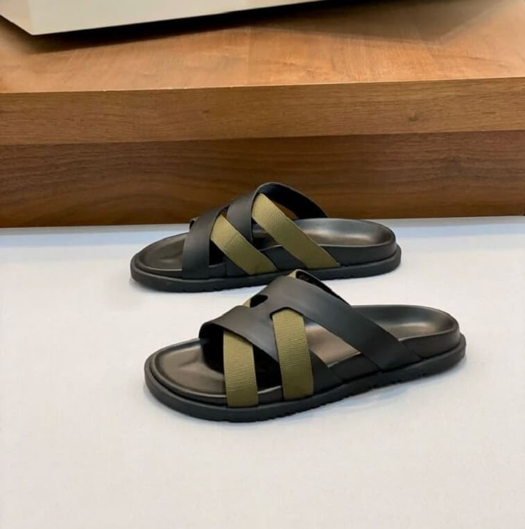 Hermes Men Sandal, Black & Green - AjmanShop