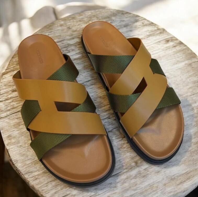 Hermes Men Sandal, Green & Brown - AjmanShop