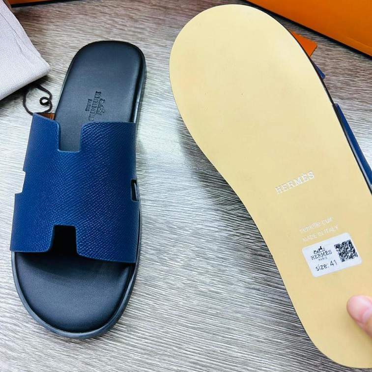 Hermes Mens Leather Sandal Blue Backside- AjmanShop