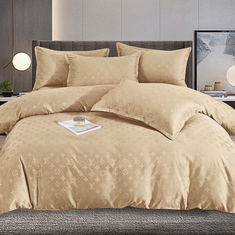 LV Bedsheet Set, Beige - AjmanShop