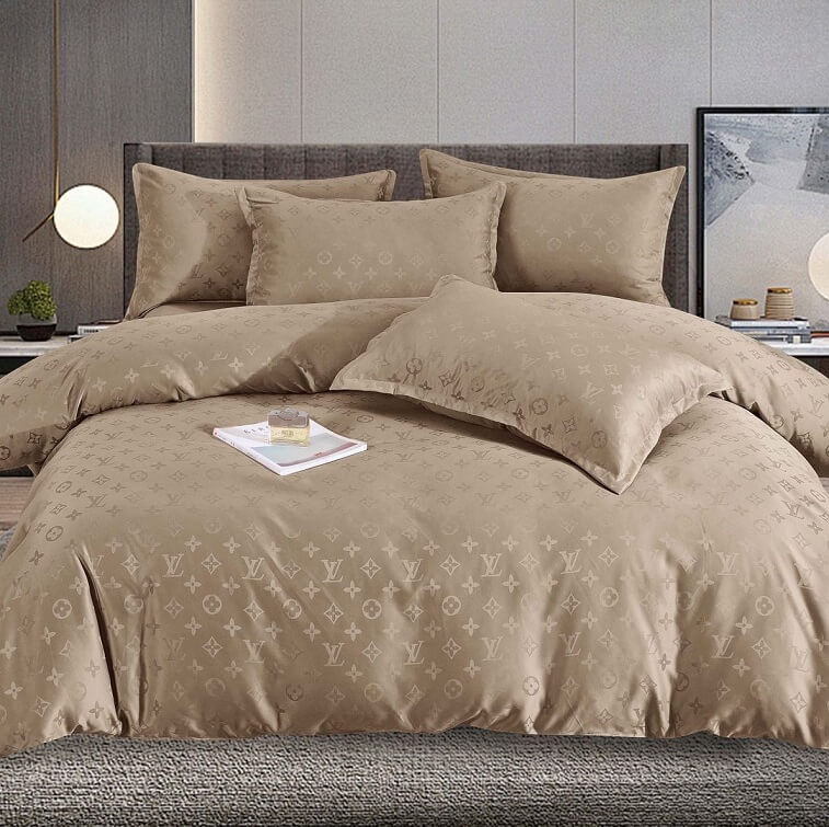 LV Bedsheet Set, Coffee - AjmanShop