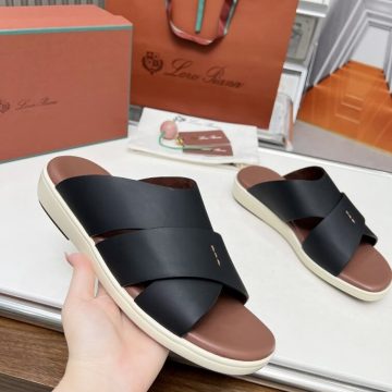 Loro_Piana Men's Flat Sandal Black - AjmanShop