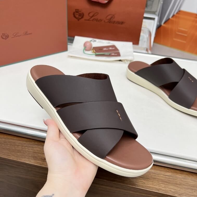 Loro_Piana Men's Flat Sandal Brown - AjmanShop