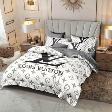 Louis Vuitton White Bedsheet Set 6pcs in Cotton Material- AjmanShop