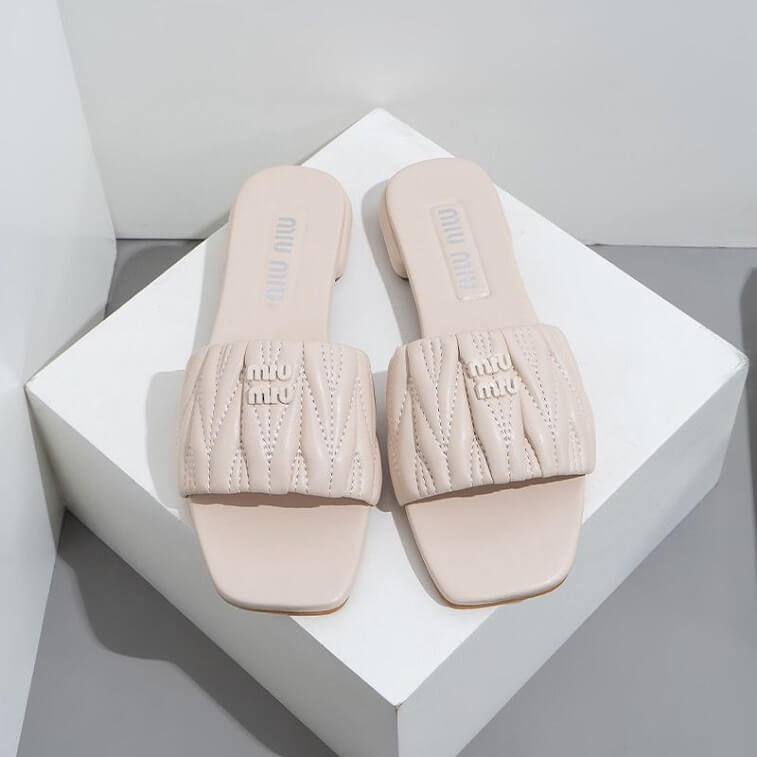 Miu Miu Leather Sandals, Beige - AjmanShop