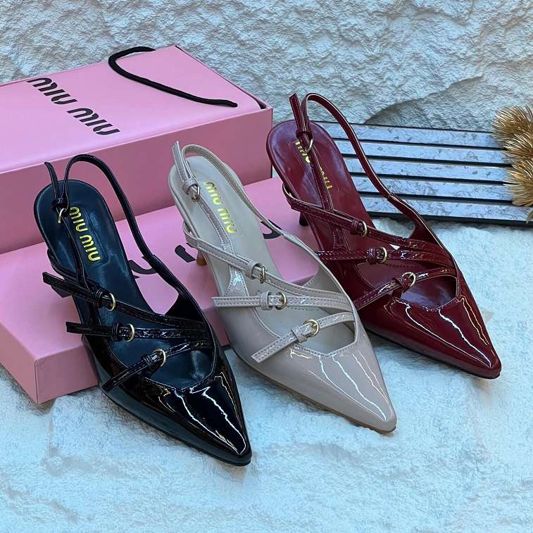 Miu Miu Mid Heel Buckle Slingback Pumps - AjmanShop