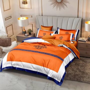 New Hermes Orange Blue Bedsheet Set 6pcs in Cotton Material- AjmanShop