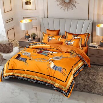 New Hermes Yellow Bedsheet Set 6pcs in Cotton Material- AjmanShop