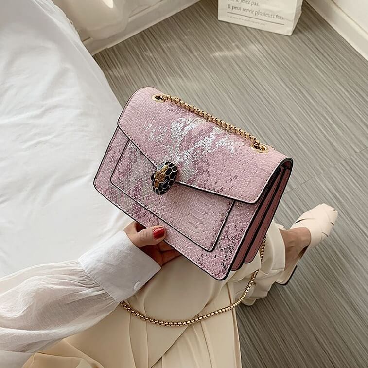 Pink Women Clutch with Snake Python Skin Handbag - AjmanShop