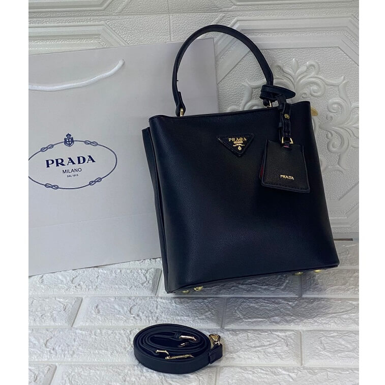 Prada Black Handle Bag Saffiano Lux Leather Medium - AjmanShop