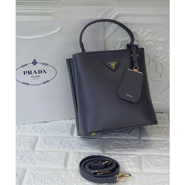 Prada Gray Handle Bag Saffiano Lux Leather Medium - AjmanShop