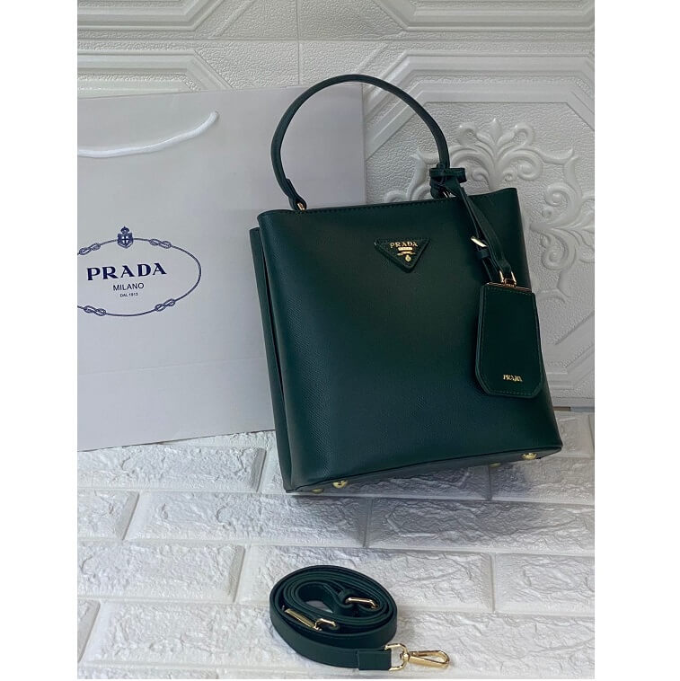 Prada Green Handle Bag Saffiano Lux Leather Medium - AjmanShop