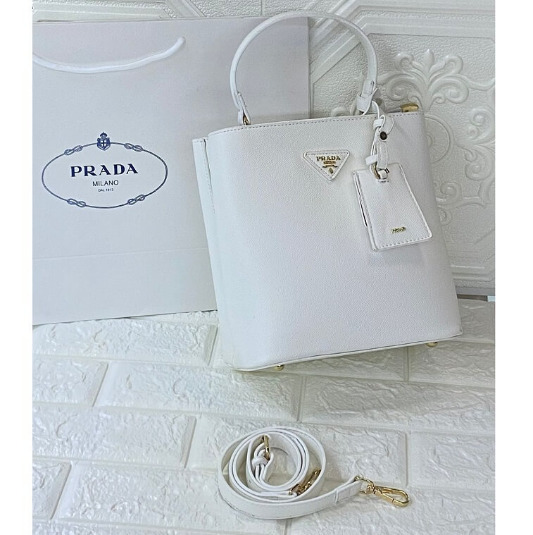 Prada White Handle Bag Saffiano Lux Leather Medium - AjmanShop