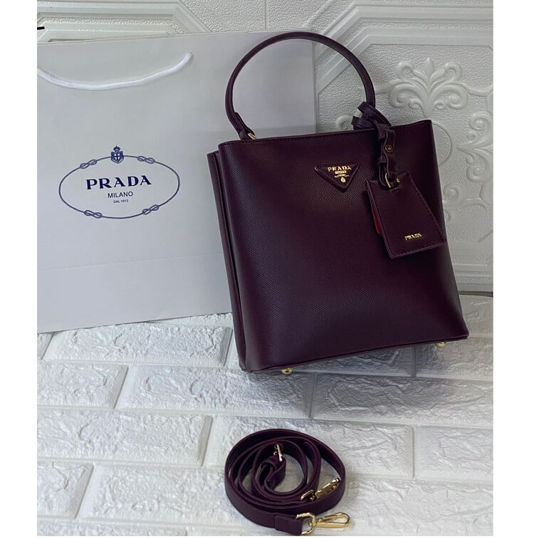 Prada Wine Handle Bag Saffiano Lux Leather Medium - AjmanShop