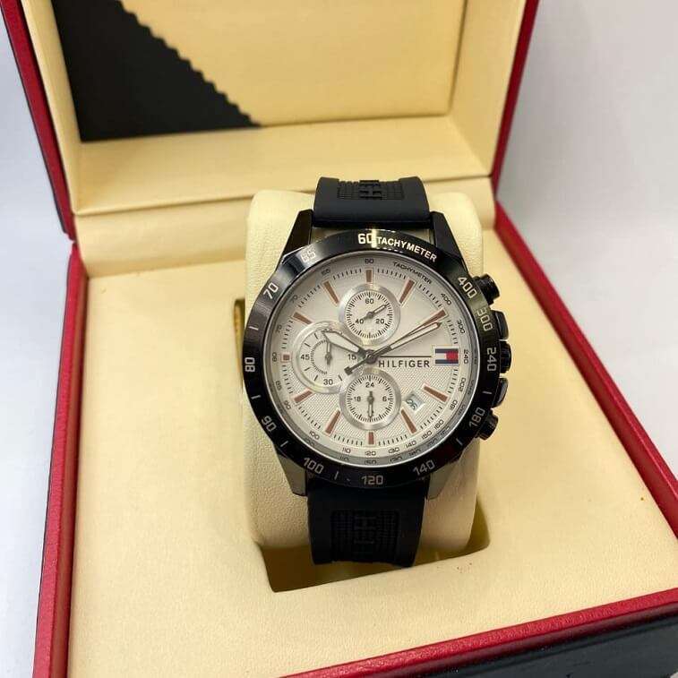 Tommy Hilfiger Leather Watch Black- Ajmanshop (1)