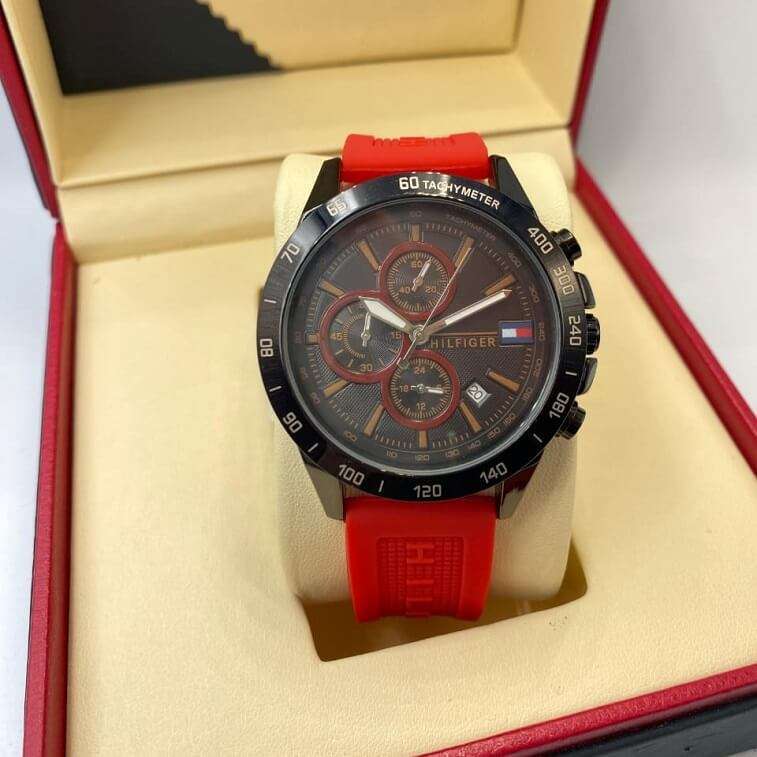 Tommy Hilfiger Leather Watch Red- Ajmanshop (1)
