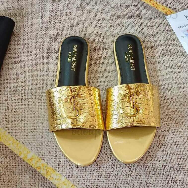 YSL Slipper for Women in Gold Tone- Ajman Shop