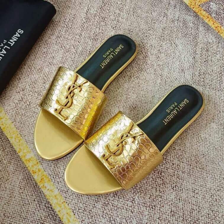 YSL Slipper for Women in Gold Tone- Ajman Shop